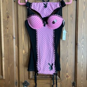 Playboy Pink and Black Polka Dot Lingerie Set